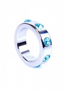 Pierścień-Metal Cock Ring with Light Blue Diamonds Medium