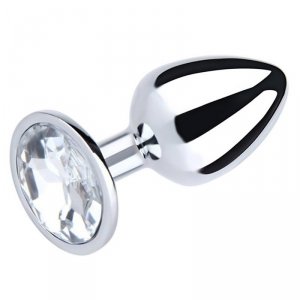 Silver Small Butt Plug with White Diamond