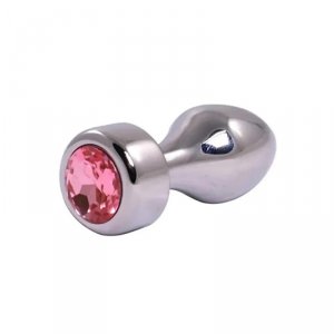 Silver Butt Plug with Pink Diamond