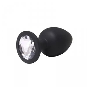 Black medium butt plug with white crystal