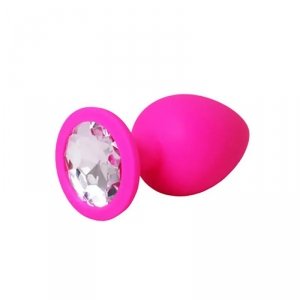 Pink medium butt plug with white crystal