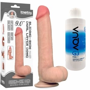 DUŻE 23 CM DOSKONALE REALISTYCZNE DILDO Z MOSZNĄ I PRZYSSAWKĄ + LUBRYKANT