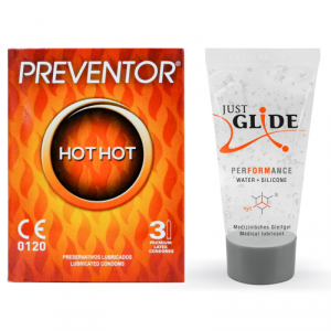 Prezerwatywy Hot Hot 3szt. Preventor i lubrykant Just Glide Performance 20ml
