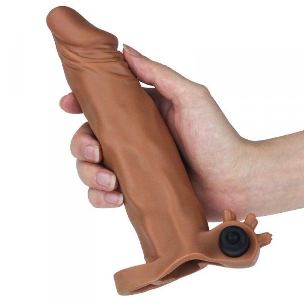 Add 2&quot;&quot; Pleasure X Tender Vibrating Penis Sleeve Brown