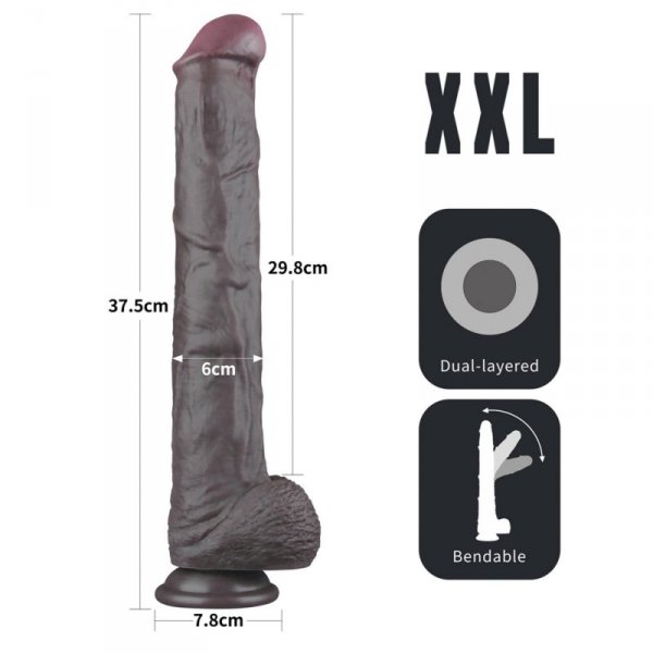 14.5&#039;&#039; Dual Layered Bendable Silicone Cock XXL(Black)