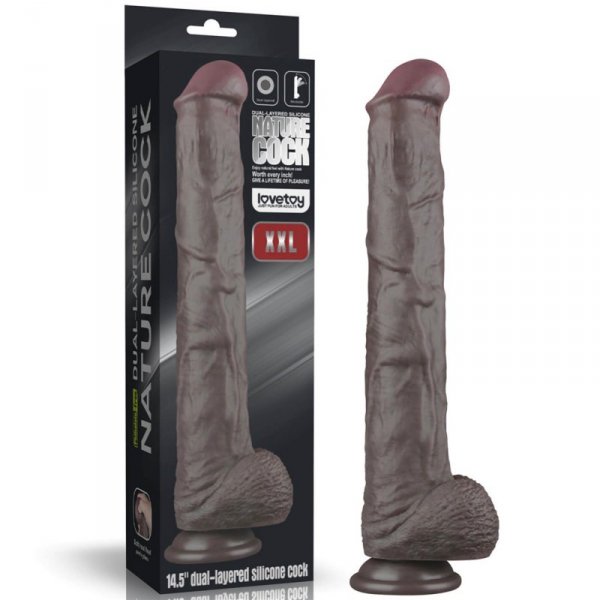 14.5&#039;&#039; Dual Layered Bendable Silicone Cock XXL(Black)