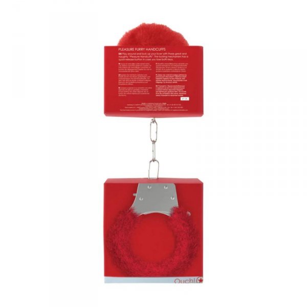 Pleasure Handcuffs Furry Red