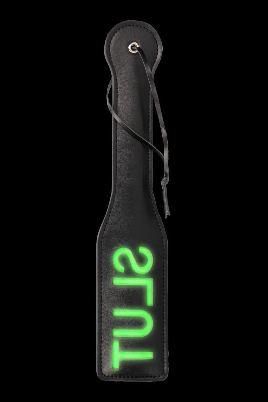 &#039;Slut&#039;&#039; Paddle - Glow in the Dark - Black/Neon Green