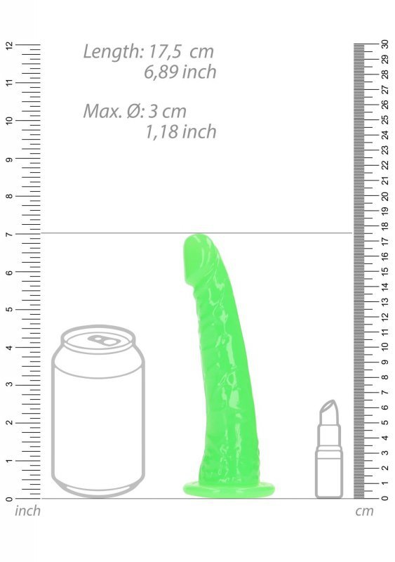 Slim Realistic Dildo with Suction Cup - Glow in the Dark - 6&#039;&#039; / 15,5 cm