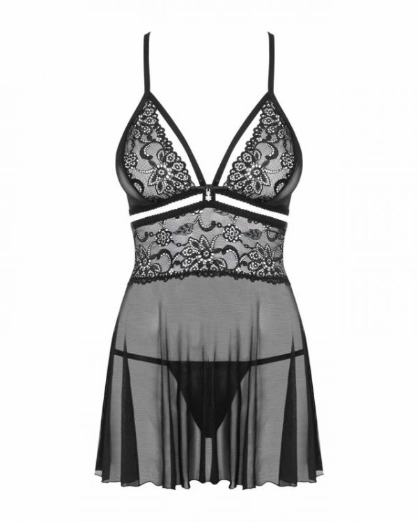 Bielizna-838-BAB-1 babydoll i stringi czarna  S/M