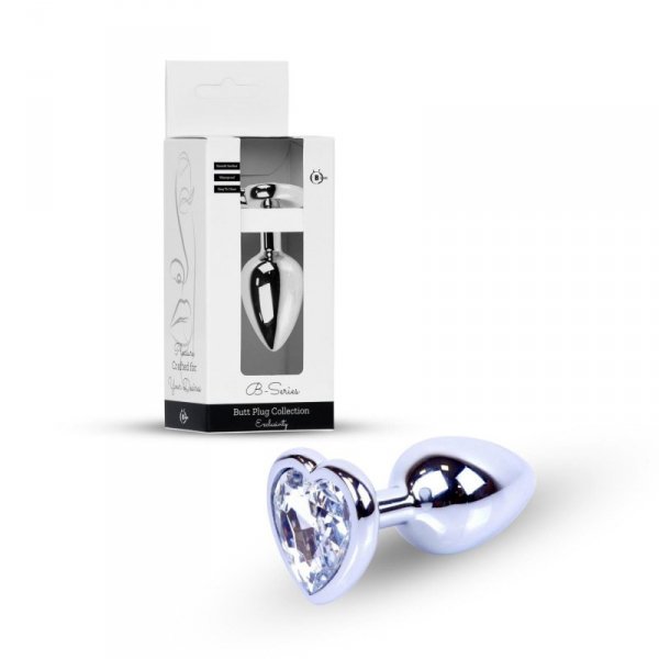 Plug-Jewellery Silver  Heart PLUG- Clear