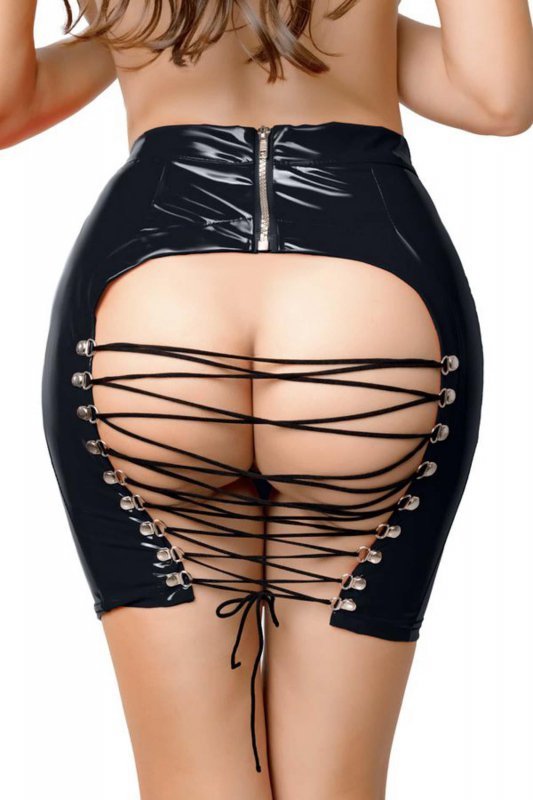 Glossy Leanne Wetlook miniskirt, black, XL