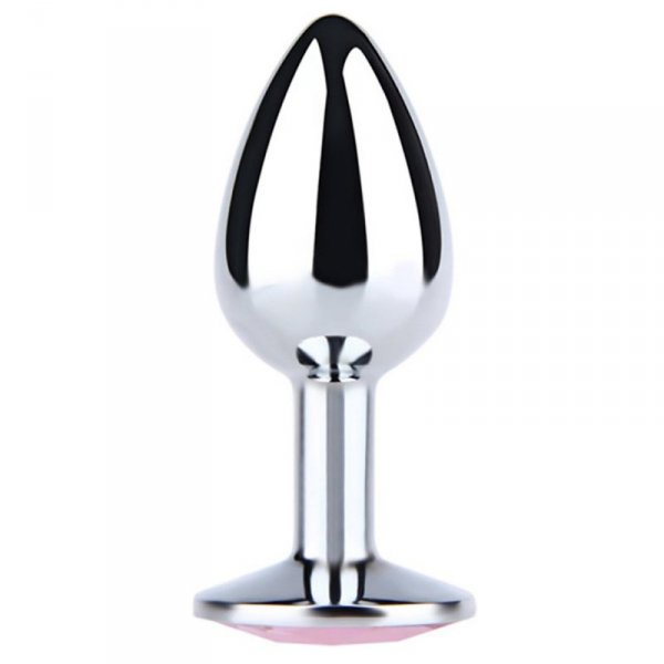 Silver Medium Butt Plug with White Diamond