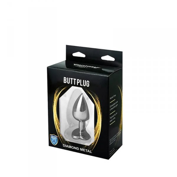 Silver medium heart-shaped butt plug with black crystal