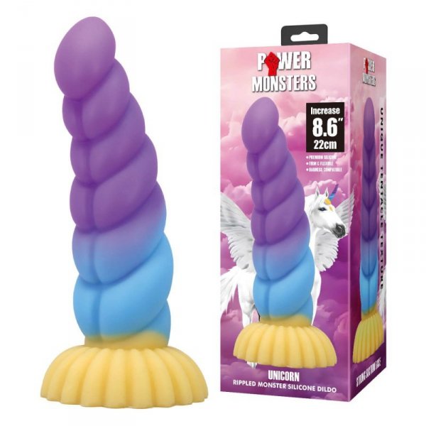 Power Monsters Unicorn – 22 cm Rippled Monster Silicone Dildo