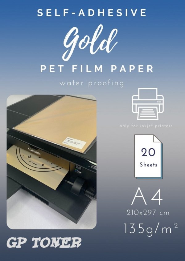 Samoprzylepny papier wodoodporny złoty PET A4  PAP-CSF010