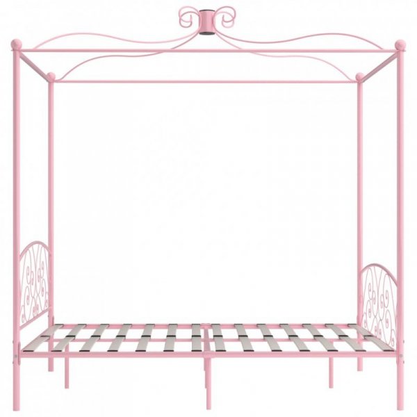 Rama łóżka z baldachimem, różowa, metalowa, 180 x 200 cm