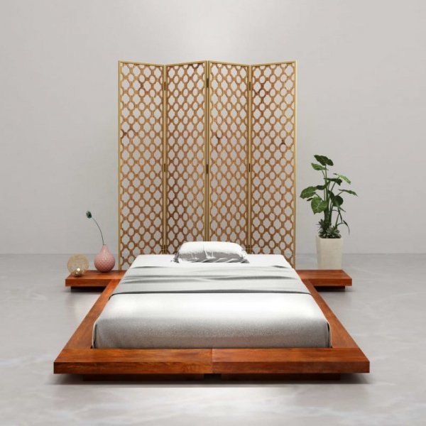Rama łóżka futon w japońskim stylu, drewno akacjowe, 100x200 cm
