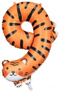 Balon foliowy urodzinowy cyfra 9 - Tygrys 49x76 cm