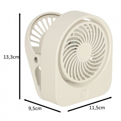 Wentylator biurkowy wiatrak z klipsem bezprzewodowy USB chłodzenie 3 poziomy mocy 11,5cm biały