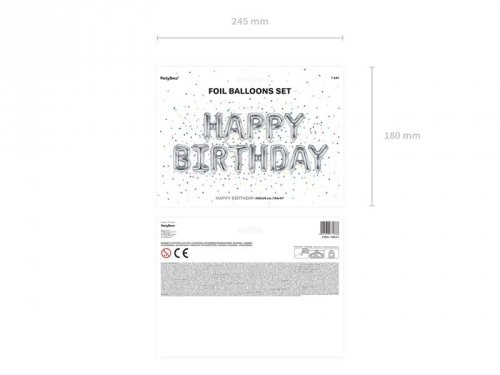 Balon foliowy dekoracja urodzinowa Happy Birthday srebrna 340cm x 35cm
