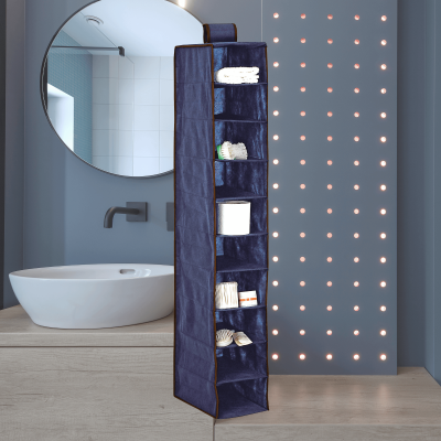 BLUE niebieski wiszący organizer do szafy 10 przegród 20x29x120 cm