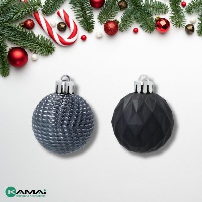 Zestaw 16 Eleganckich Bombek Kamai Christmas Decoration® o Średnicy 4 cm – Kolor Antracyt