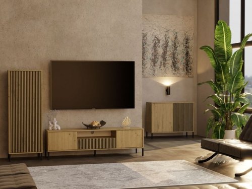 Witryna KAMARO 1DD SLIM DĄB ARTISAN Lamele Front Ryflowany