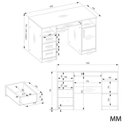 BIURKO DELTA BIAŁE 120 Cm 3 Szuflady Szafka Półki Do Biura Pokoju Na Laptop