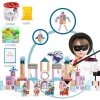 Drewniany zestaw Klocków Zamek z Rycerzami dla dzieci 3+ Drewniane Figurki + Sorter kształtów + Mata z puzzli + Gra Chinczyk