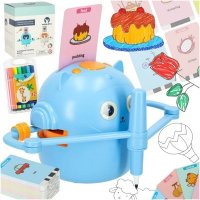 Robot edukacyjny interaktywny nauka rysowania pisania zestaw fiszki mazaki niebieski 