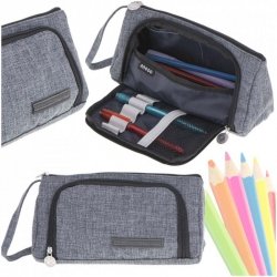 Piórnik szkolny podwójny saszetka kosmetyczka szary