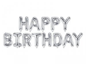 Balon foliowy dekoracja urodzinowa Happy Birthday srebrna 340cm x 35cm