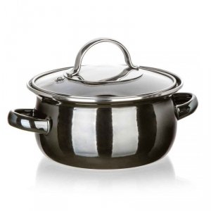GARNEK EMALIOWANY 14cm Z POKRYWĄ BANQUET METALLIC BLACK 0,7L