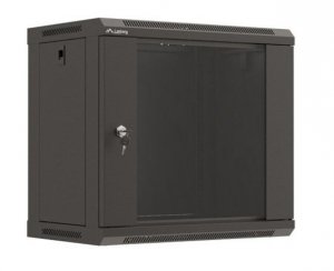 Lanberg Szafa instalacyjna rack wisząca 19 540x350 czarna drzwi przeszklone ( flat pack)