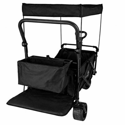 Wózek transportowy LUARO plażowy składany z daszkiem i siatką czarny