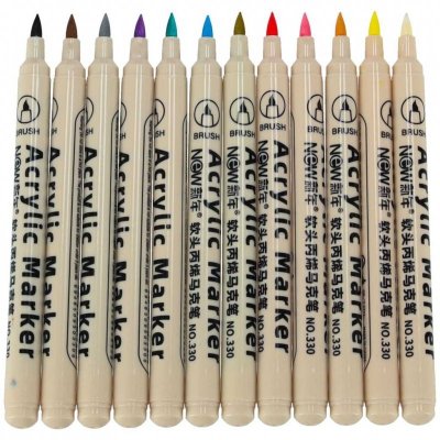 Markery akrylowe do tkanin kamieni pisaki flamastry mazaki wodoodporne DIY 12 szt.