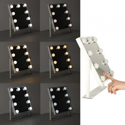 Lusterko do makijażu kosmetyczne podświetlane LED Hollywood z 9 żarówkami USB 25 x 30 cm