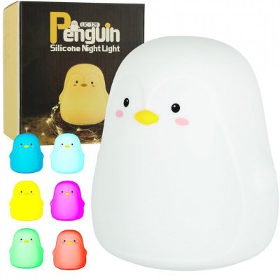 Lampka nocna dla dzieci silikonowa LED biała pingwinek