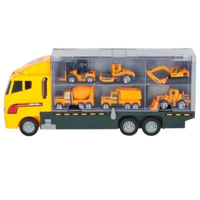 Transporter ciężarówka TIR wyrzutnia + metalowe auta maszyny budowlane