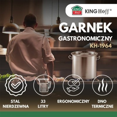 GARNEK GASTRONOMICZNY Z POKRYWĄ STALOWĄ 33L KINGHOFF KH-1964