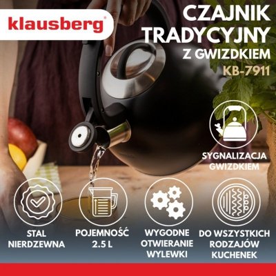 CZAJNIK STALOWY Z GWIZDKIEM 2,5L KLAUSBERG KB-7911