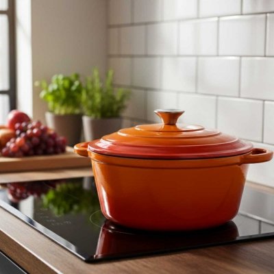 EMALIOWANY GARNEK ŻELIWNY 26cm 5L HAGE ORANGE