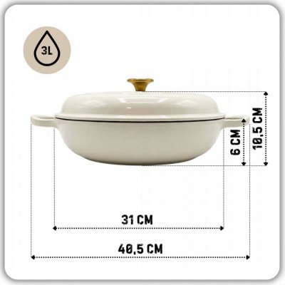 EMALIOWANY GARNEK ŻELIWNY PŁASKI 30cm 3L HAGE CREAM