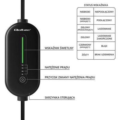 Mobilna ładowarka do samochodu elektrycznego EV z regulacją 2w1  Typ2 | 3.5kW | 230V | LCD | LED | 5m