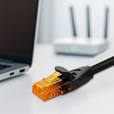 Kabel patchcord UTP | kat.6 | 2 x RJ-45 | High speed 1Gb/s | Pozłacane styki | 10m | Czarny