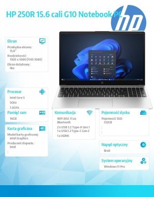 Notebook 250R G10 5-120U 512GB/16GB/W11P/15,6 cali D4TJ1ET