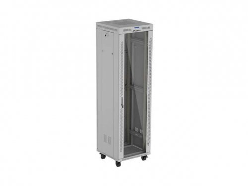 Szafa instalacyjna rack stojąca 19" 42U 600x600 szara drzwi     przeszklone  LCD (Flat pack)