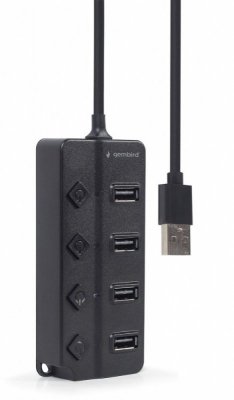 HUB 4-portowy USB 2.0 z przełącznikami, czarny