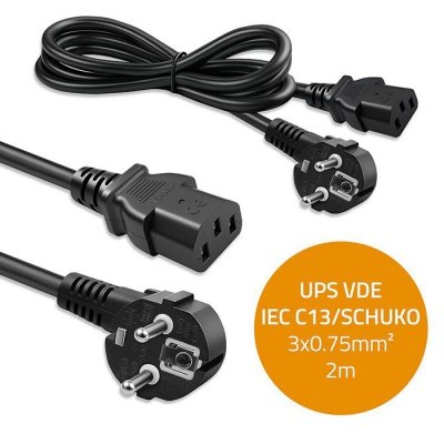 Kabel zasilający | wtyczka kątowa SCHUKO CEE 7/7 (E/F) | IEC C13 | 3x0.75mm2 | Czysta miedź Cu | 2m